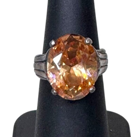 Silpada Sterling Silver 925 Your Highness Poppy Orange CZ Ring Size 6 Statement - Picture 1 of 11